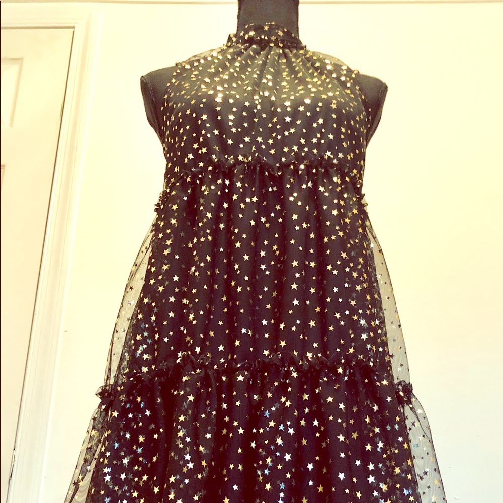 Women's POPSUGAR Metallic Star Tiered Party Dress